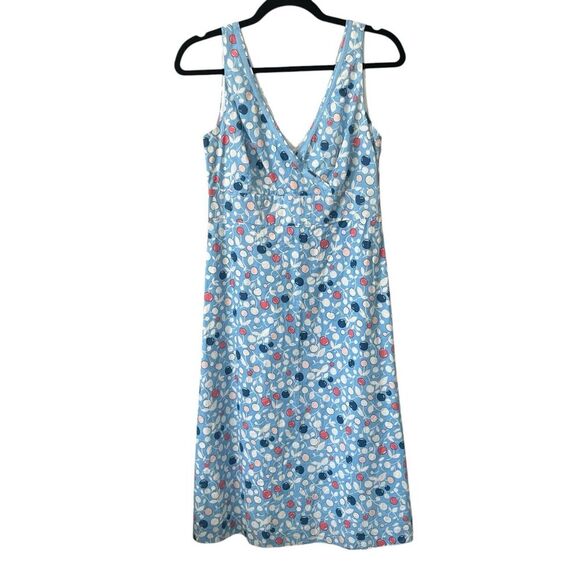 Boden Dress Sz 12 R Empire Waist Crossover V-Neck 100% Cotton Blue Cherr… - Picture 3 of 11
